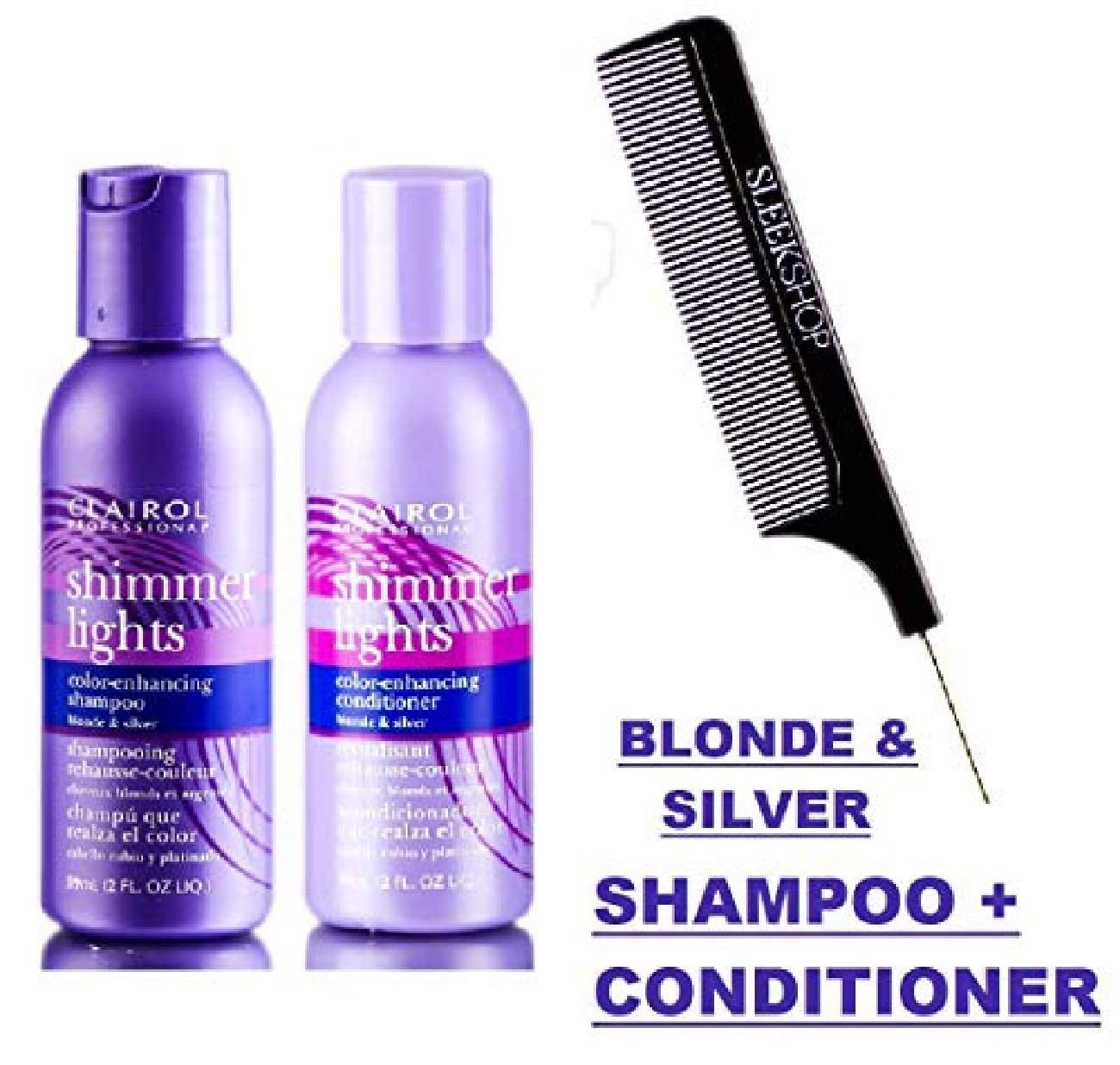 Luksus Måge At adskille Clairol SHIMMER LIGHTS Shampoo & Conditioner DUO, BLONDE & SILVER, Purple  Violet To Tone Down Brassiness, Brightens & Refreshes Highlighted (w/Comb)  Remove Yellow (31.5 oz LARGE LITER DUO SET KIT) - Walmart.com