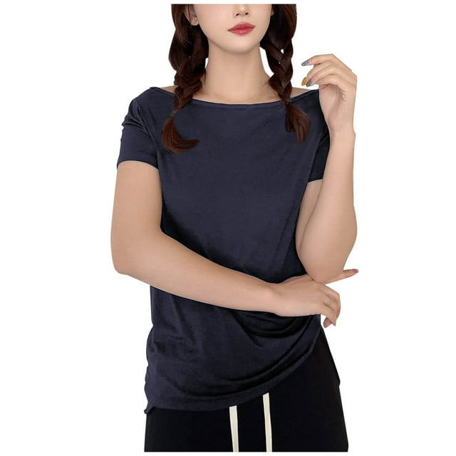 Yuyuzo Hauts de Pyjama pour Femmes T-Shirts à Manches Courtes Col Rond Couche de Base Douce Coupe Ample Vêtements de Nuit