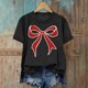 thumbnail image 4 of Xuyuer Valentine's Day Shirts for Women:Cute Love Heart Tshirts Graphic Tees Valentine Casual Short Sleeve Top bow tie fashion casual printed round-neck short-sleeved T-shirt top, 4 of 6
