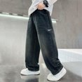 thumbnail image 2 of NOLDARES Boys Jeans Teens Preppy Oversized Baggy Pants High Waisted Wide Leg Baggy Jeans Kids Fashion Straight Leg Loose Denim Pants,Blue,10-12 Y, 2 of 7