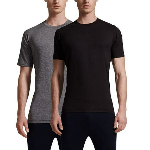 32Degrees Weatherproof Mens Short Sleeve Crew Neck Cool Tee, 2 Pack, Black and Heather Grey, Large