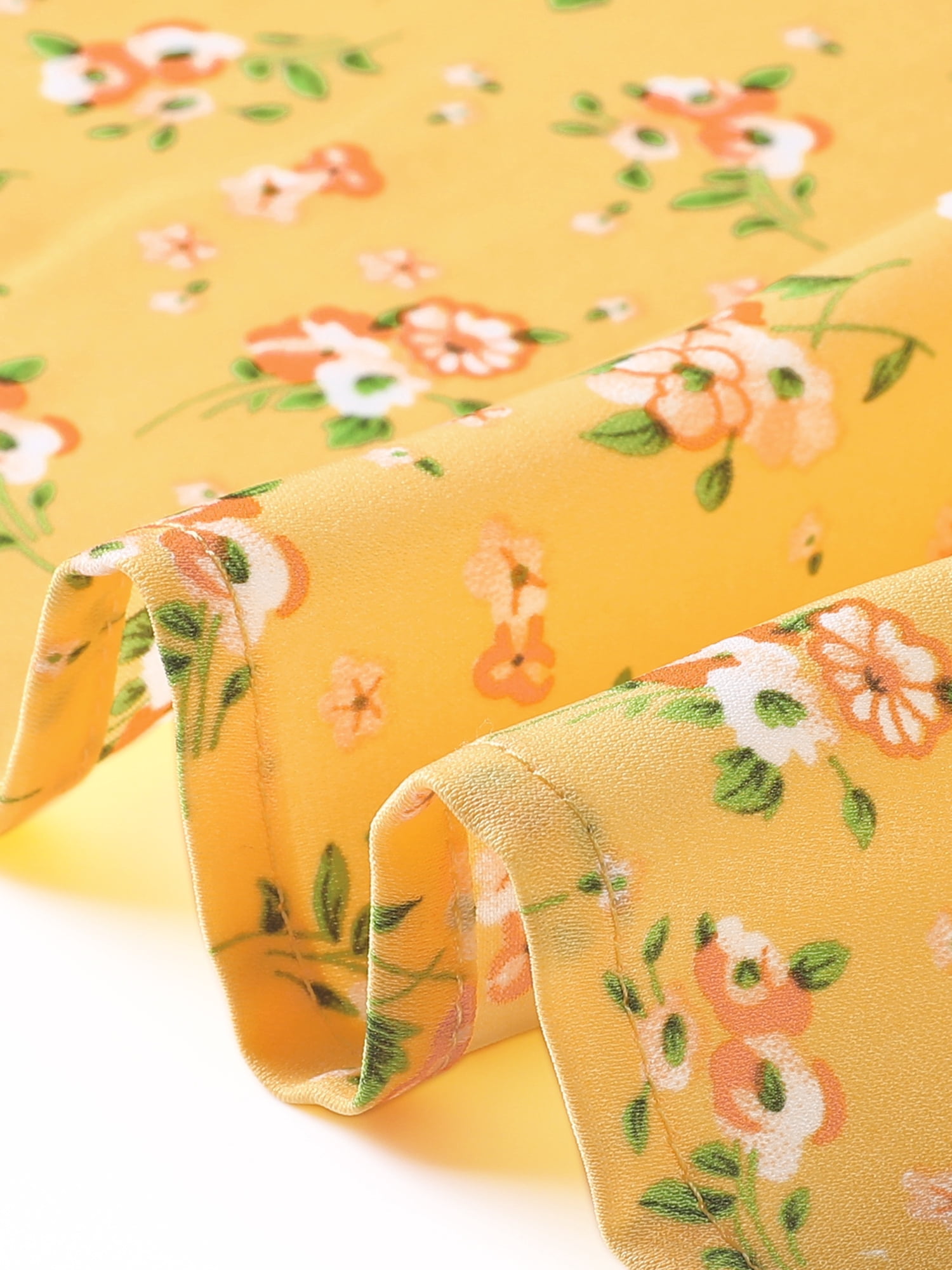 DARING DIVA Women's Tie Neck Short Sleeves A-Line Belted Floral Dress M Yellow