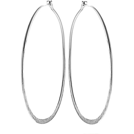 Brinley Co. Women's Sterling Silver Hammered Finish Hoop Earrings, Silver