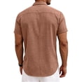 thumbnail image 4 of GrmtClth Shirts for Men Casual Linen Top Classic Short-Sleeved Tee Trendy Button Down Blouse Collared Brown XL, 4 of 4
