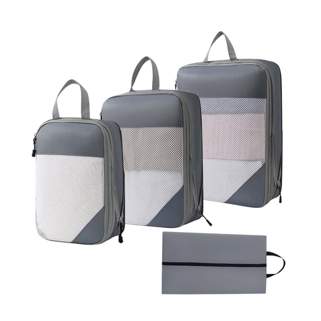 Travel Compression Bags, 4-Piece Set, Waterproof Fabric, Multi-Compartment Design, For Frequent Travelers, Space-Saving Storage, Lightweight Portable, Gym & Luggage Organizer, Durable Polyes