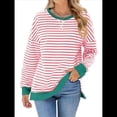 thumbnail image 2 of Sudadera Oversize para Mujer, Verano 2025, Cuello Redondo, Rayas, Larga, Aberturas Laterales, Sudaderas con Capucha Y2K Rosa y M, 2 of 10