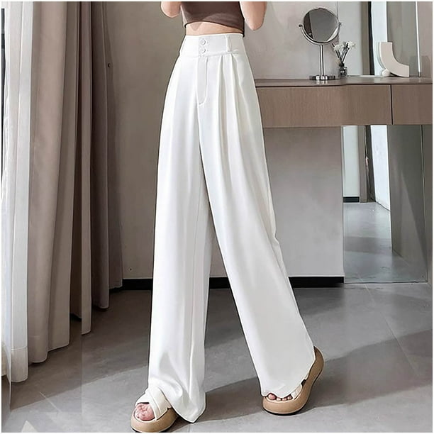 Mceream Women Plus Size Long Pants Loose Pockets Wide Leg Trousers