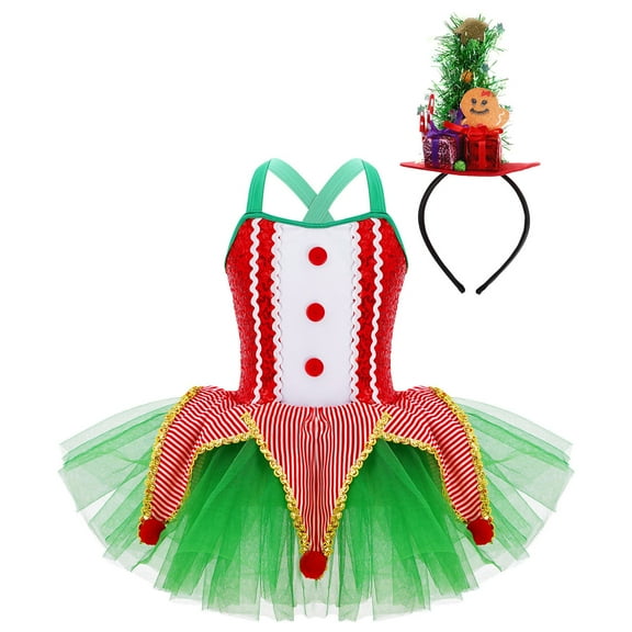 YiZYiF Girls Santa Elf Christmas Costume Camisole Mesh Tutu Dress for Figure Ice Skating Dance Party Red 14