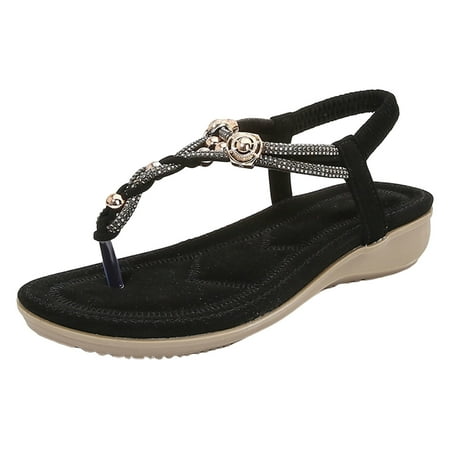 

PEASKJP Dressy Sandals Women Women s Wedge Sandals Ankle Strap Open Toe Summer Sandal Beach Bohemia Comfortable Platform Outdoor Flats Shoes (Black 8)