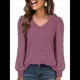 thumbnail image 3 of Blusas de Encaje de Larga para Mujer, Suéteres de Cuello en V A para Otoño 2025, Atuendos Elegantes e Informales de Invierno Rosa Púrpura L, 3 of 8