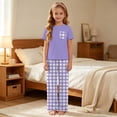 thumbnail image 7 of IFNWSV Summer Outfits for Girls 2 Piece Short Sleeve Checkered Loose Top and Elastic Waist Pants With Pockets Set Purple 7-8 Years, 7 of 7