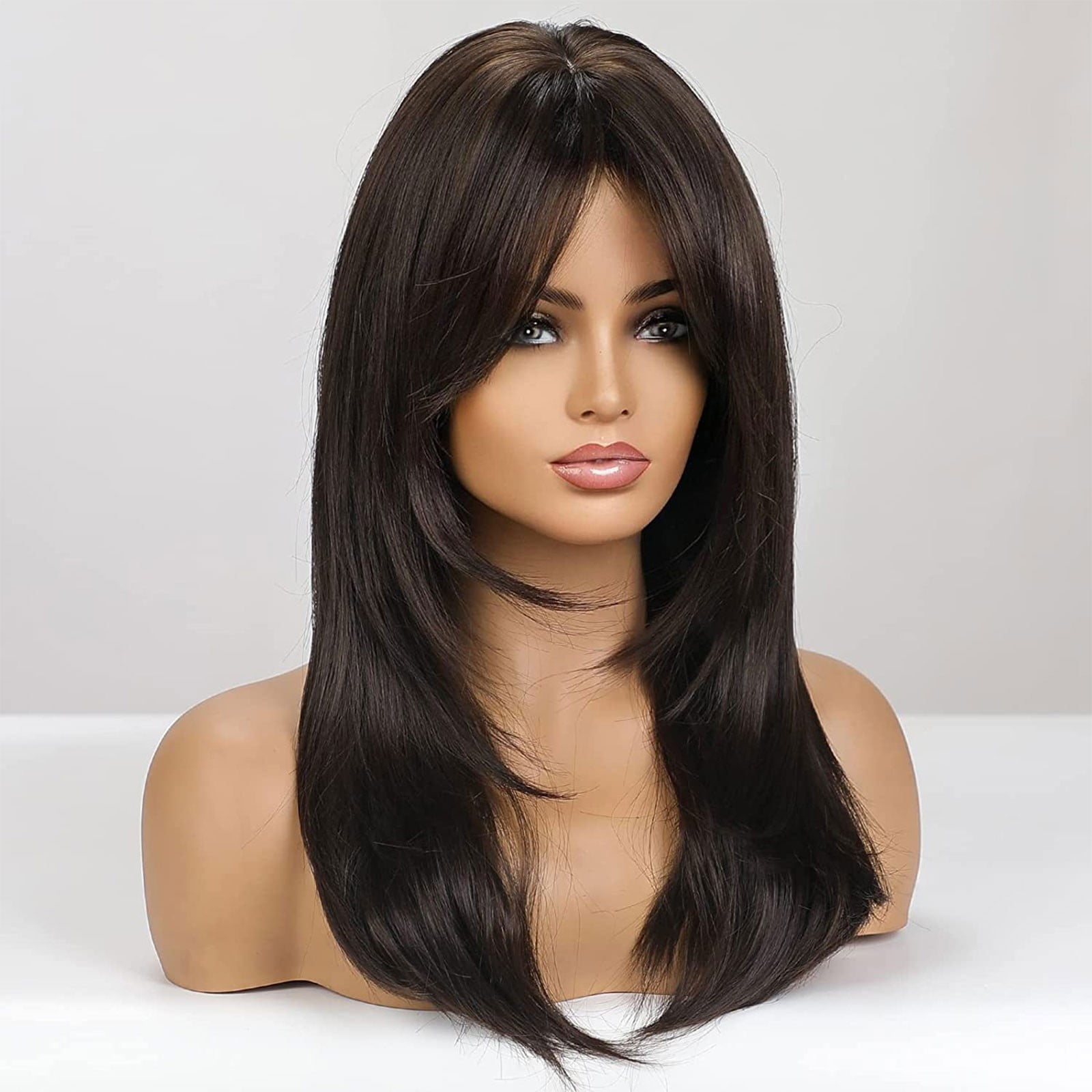 Human Hair Wig Dark Brown High Temperature Silk Eight Figure 