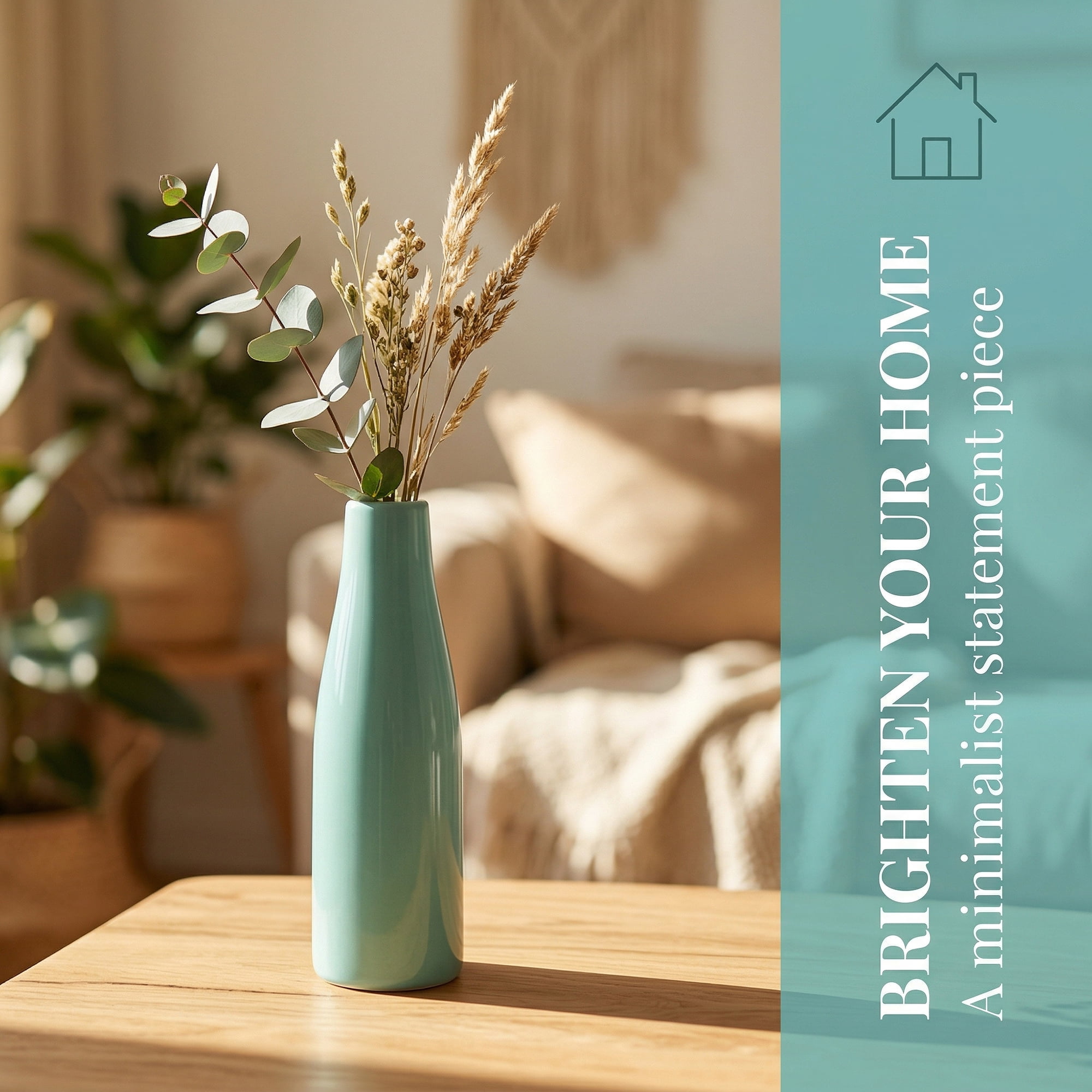 Unique Bargains Ceramic Bud Flowers Slim Decorative Vase Cyan 1.7"L x 1.7"W x 5.9"H