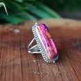 thumbnail image 3 of Pink Dahlia Copper Turquoise Ring, Statement Ring, 925 Sterling Silver Long Ring, Handmade Ring, Boho Jewelry, Bohemian Ring, Gift For Her**, 3 of 8