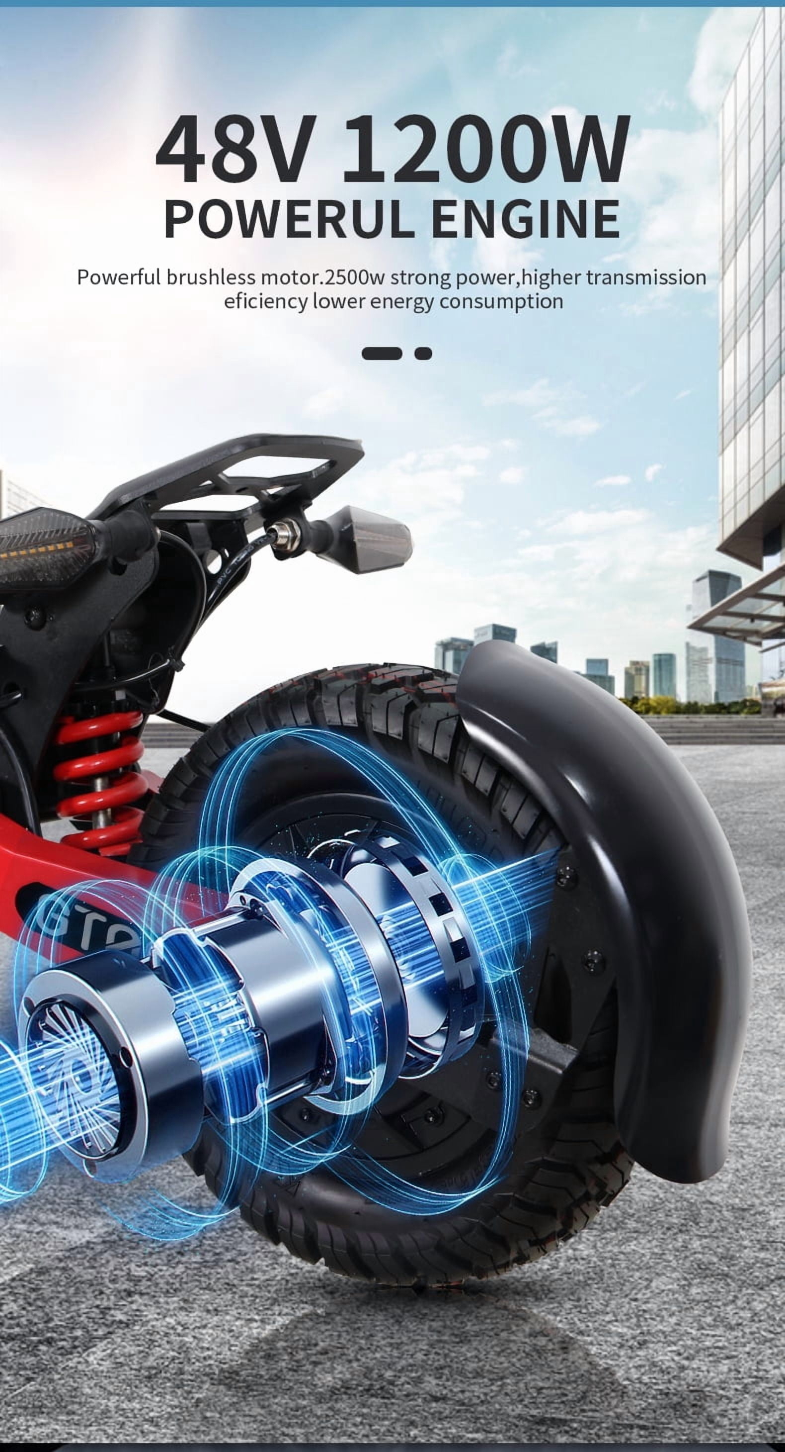 GT06 Electric Scooter for Adults, 1200W Peak ,48V 23.4AH Foldable Fast E Scooter, Up to 30MPH Top Speed, 11" Off-Road Tires, 330lbs MAX Load