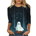 thumbnail image 2 of VKOYWKM T-Shirts à Manches 3/4 pour Femmes T-Shirts d'Halloween T-Shirts Mignons avec Fantôme Hauts d'Halloween Automne Col Rond Ample Blouse Effrayante, 2 of 5