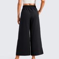 thumbnail image 4 of Women's Cropped Wide Leg Palazzo Pants High Waist Elastic Drawstring Casual Lightweight Trousers with Pockets Waisted Flowy Beach Trousers, 4 of 6