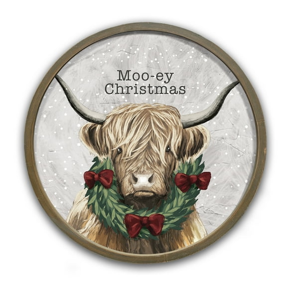 Creative Products Moo-ey Christmas 20 x 20 Round Brown Framed Print