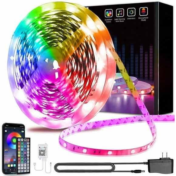 Bluetooth LED Strip 15M LED Strip 5050 RGB LED Bedroom Flexible Multicolor Light Strip, Controlled by Smartphone APP, Sync with Music Rhythm/Timer Function