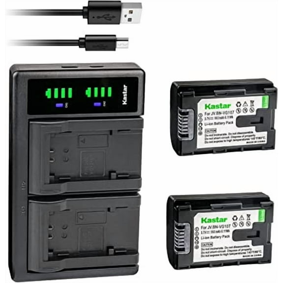Kastar 2-Pack BN-VG107 Battery and LTD2 USB Charger Replacement for JVC GZ-HM550BEU GZ-HM550BU GZ-HM550BUS GZ-HM550U GZ-HM570 GZ-HM650 GZ-HM650BU GZ-HM655 GZ-HM670 GZ-HM690 GZ-HM845 GZ-HM855