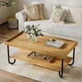 thumbnail image 4 of 47.24-Inch Solid Wood Coffee Table, 2-Tier Rectangular Center Table with Curved Metal Legs for Living Room, Apartment, 4 of 7
