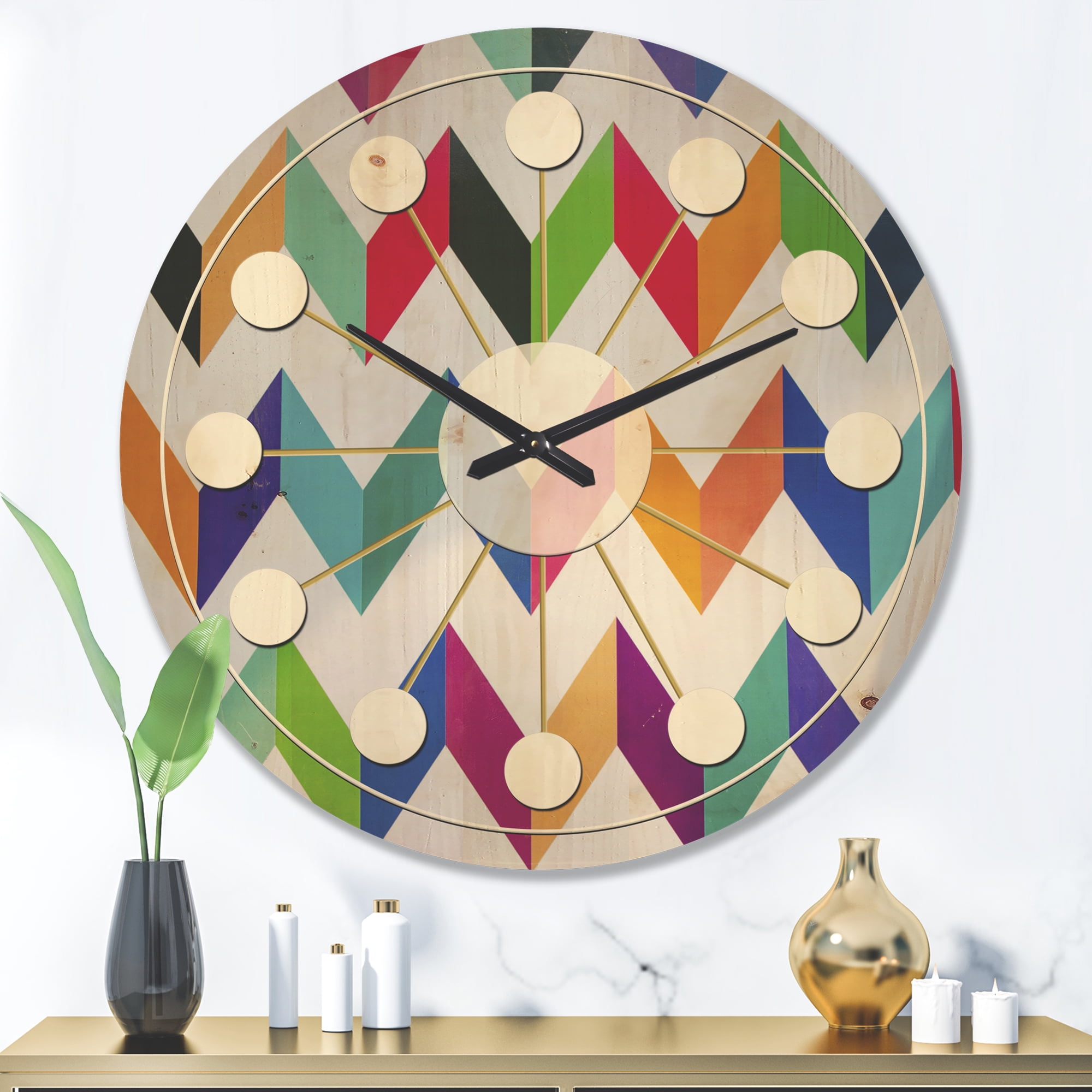 Designart 'Retro Geometrical Design III' Mid-Century Modern Wood Wall Clock