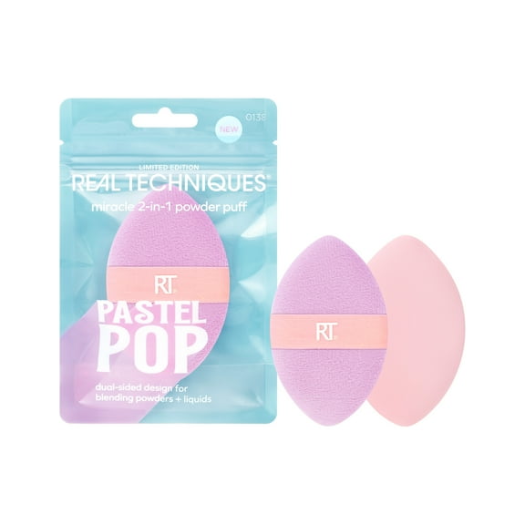 Real Techniques Pastel Pop Miracle 2-In-1 Powder Puff, Dual-Sided Makeup Puff, 1 Count