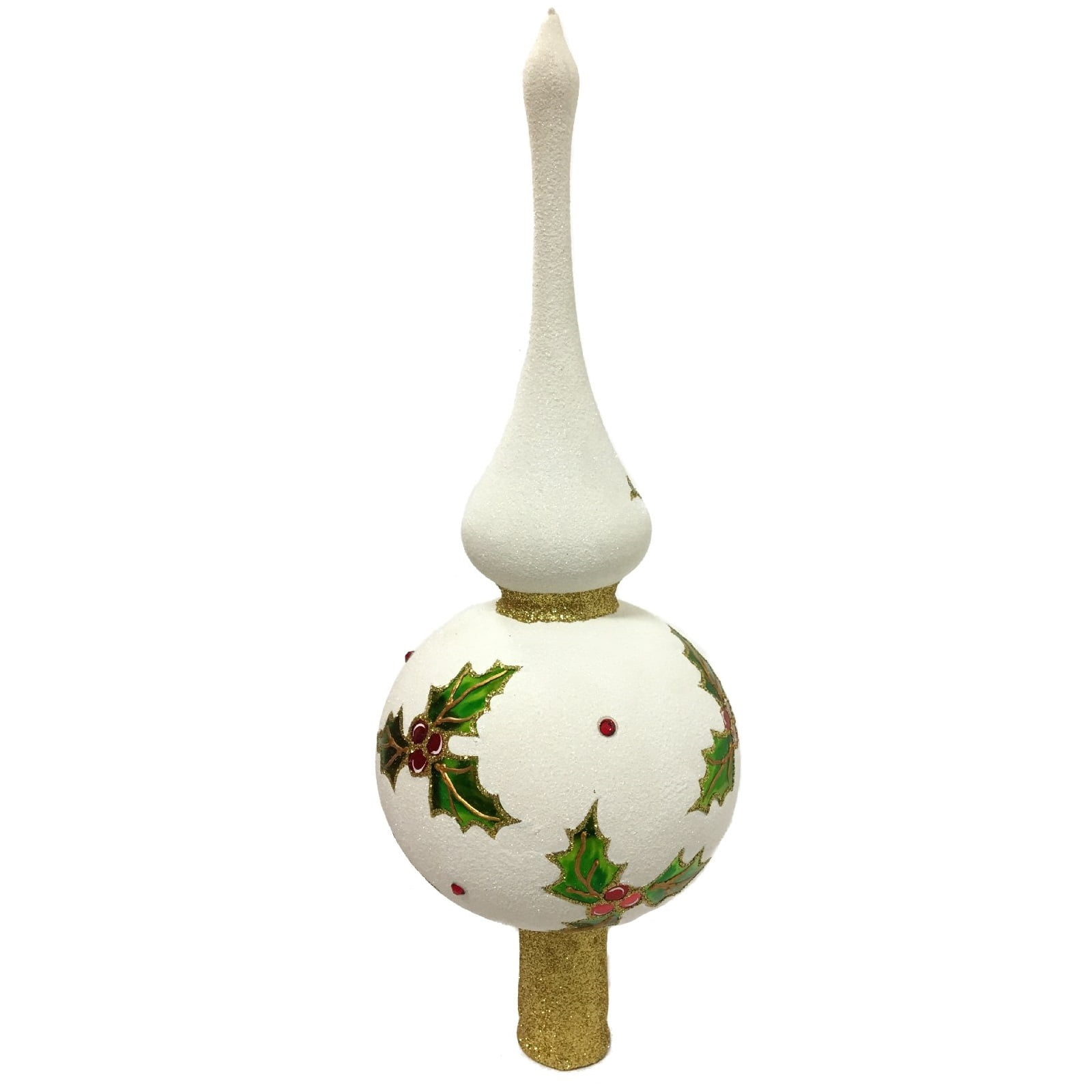white glitter holly finial polish glass christmas tree topper made polish christmas tree topper