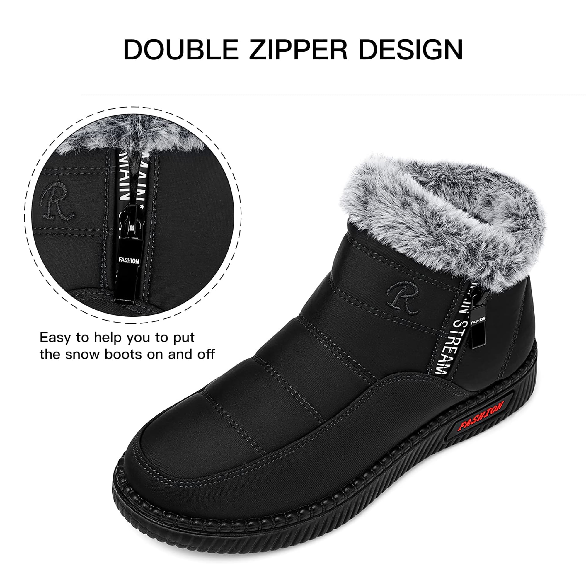 LANREMON Womens Snow Boots Winter Warm Ankle Boot Waterproof Outdoor Faux Fur Lined Shoes for Women Black Hiking Boots Women Waterproof