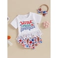 thumbnail image 6 of Michellecmm Baby Girls Summer Outfits Letter Print Tassel Short Sleeve T-Shirt and Cow Floral Print Shorts Cute Headband Set, 6 of 9