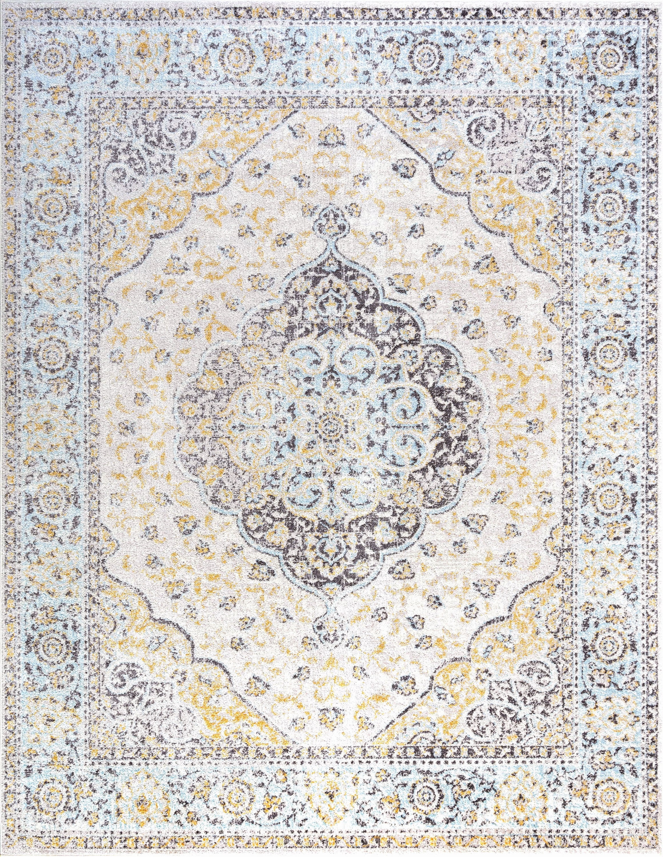 Traditional 5x7 Area Rug (5'3'' x 7'3'') Medallion Brown, Aqua Living Room Easy to Clean
