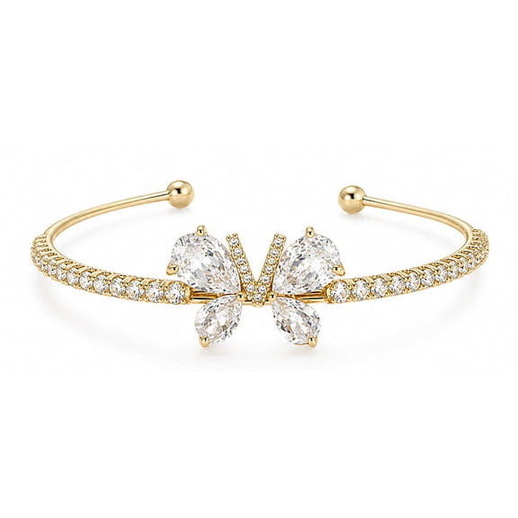 RubyLee Elegance Butterfly Crystal Gold Tone Cuff Bracelet