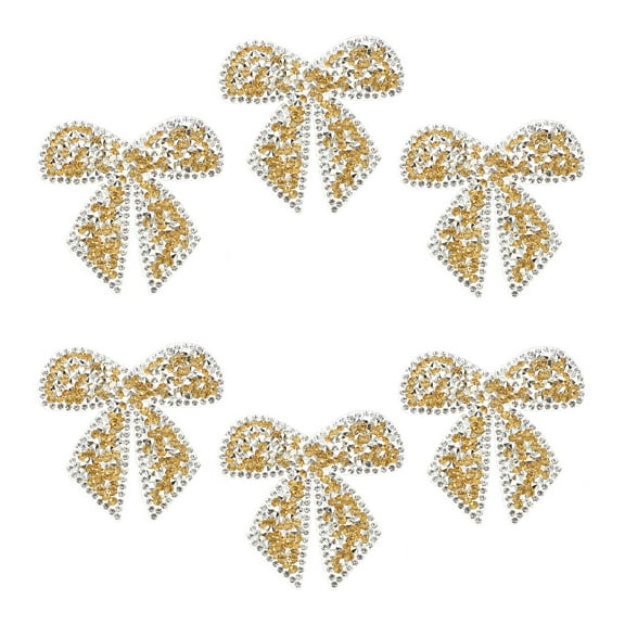 Uxcell Bow Rhinestone Patches, 6 Pcs Bow Shape Sew/Iron on Applique Patches, Gold