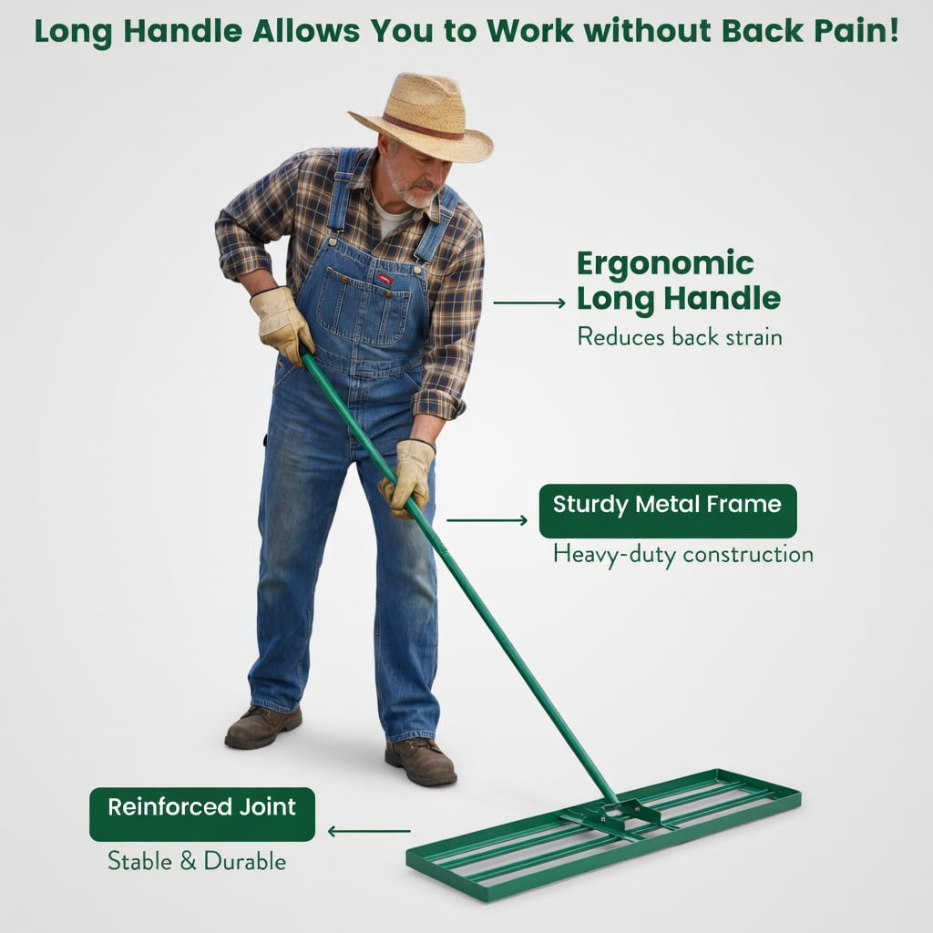 Topcobe 36 x 10 Inch Lawn Leveling Rake with Ergonomic Handle, Lawn Roller Tow Behind, Yard Roller