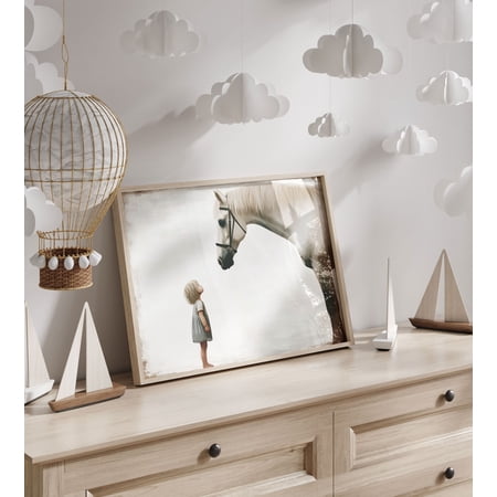 Girl And Horse Poster Nursery Wall Decor Equestrian Art, Unframed Paper Poster 8x10in