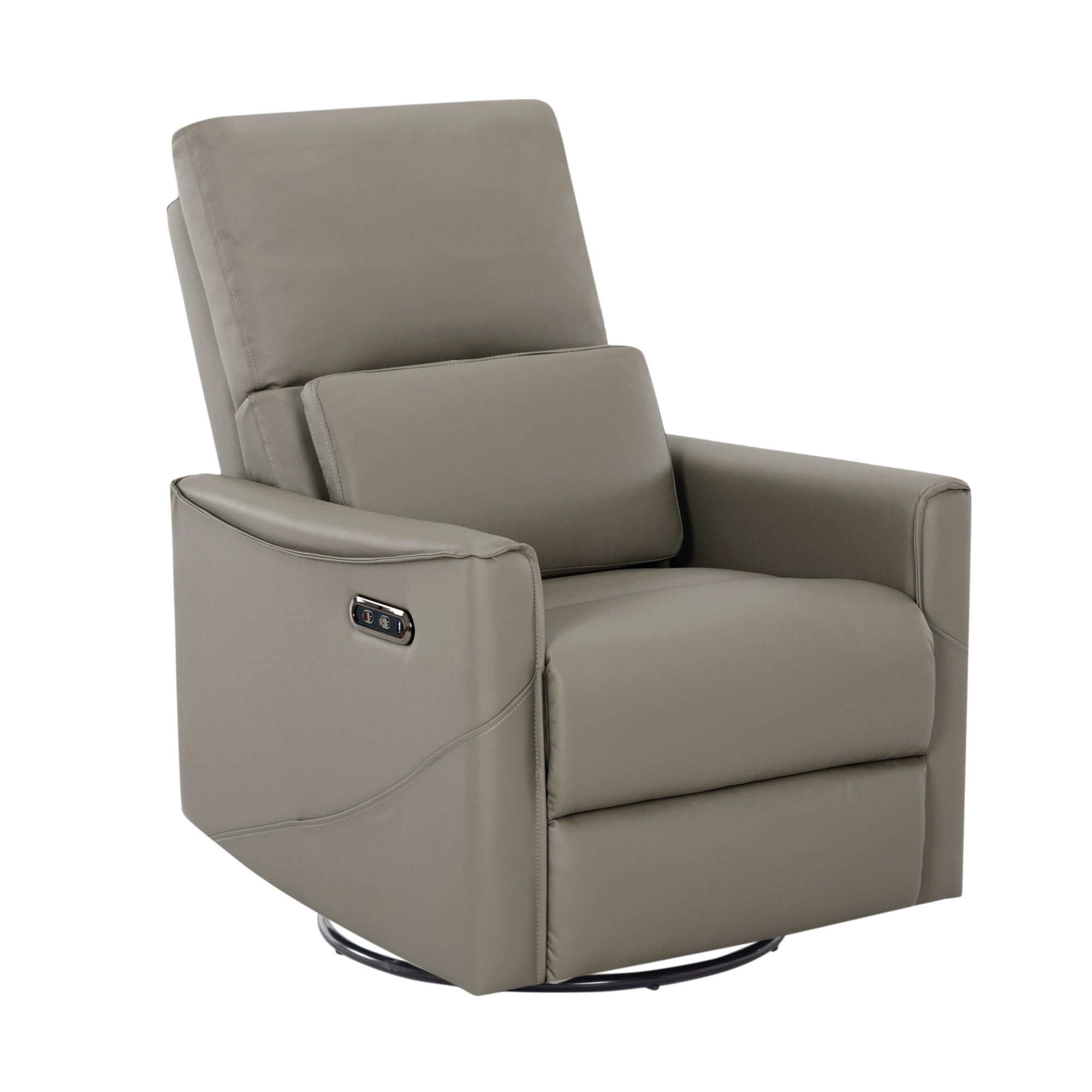 BSHTI PU Leather Electric Swivel Glider Recliner Chair with Rocking Function, Modern Comfort Seating for Living Room, Bedroom（Gray）