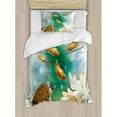 thumbnail image 3 of Turtle Duvet Cover Set Queen Size, Artistic Ocean Life Illustration Aquarium Tropical Animals Goldfishes and Seashells, Decorative 3 Piece Bedding Set with 2 Pillow Shams, Multicolor, by Ambesonne, 3 of 3
