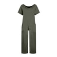 thumbnail image 5 of Harem Jumpsuits For Women Casual V Neck Short Sleeve Romper Baggy Loose Fit Wide Leg Overalls with Pockets One Piece Onesie, 5 of 7