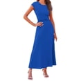 thumbnail image 2 of sunsanly 2 Pcs/Set Women Top Skirt Set Knitted Flying Sleeves Solid Color Elastic O Neck High Waist Casual Pleated A-line Ankle Length Skirt OL Commute T-shirt Skirt Suit, 2 of 8