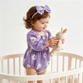 thumbnail image 5 of 9-12 Months Newborn Baby Girl Floral Romper Long Sleeve Ruched Romper With Headband, 5 of 7