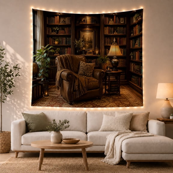 Leather Armchair Library Tapestry Wall Hanging
