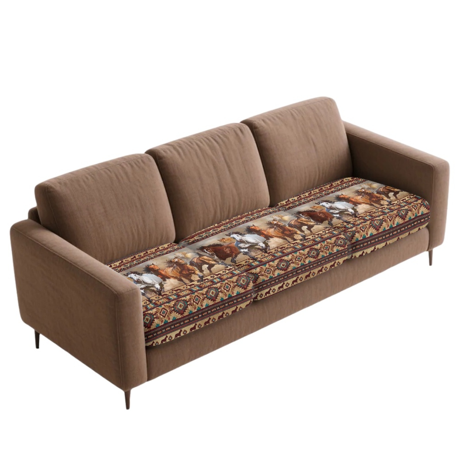 Xoenoiee Aztec Horse Print Stretch Seat Cushion Cover Sofa Cushion Furniture Protector for Sofa Seat, American Tribal Geometric Sofa Slipcover Furniture Protector with Elastic Bottom, Set of 3