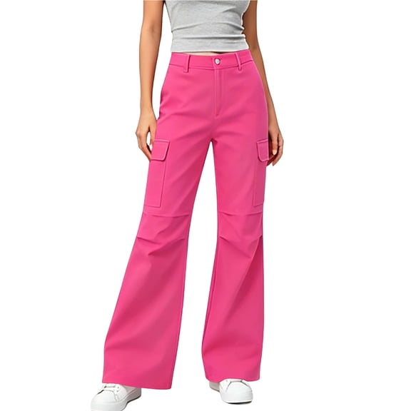 hoksml Women's High Waisted Wide Leg Cargo Pants Button Front Flap Pocket Baggy Trousers for Casual Streetwear