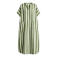 thumbnail image 4 of ZHOGXU Women's Dresses Summer Short Sleeve V Neck Striped Print Lightweight Comfortable Loose Fit Dress With Pockets For Casual Daily Wear,Light Green,L, 4 of 4