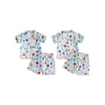 thumbnail image 2 of RUINIXCW Toddler Baby Boy Girl Silk Satin Back to School Pajamas Set Kids Boys Summer PJS Set Sleepwear Apple Bus Printed Short Sleeve Button Down Shirt and Shorts Set Homewear Loungewear 3-9 Years, 2 of 9