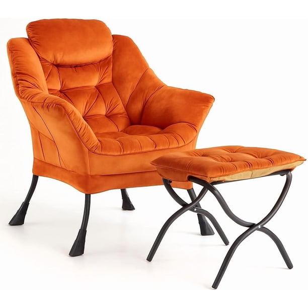 Lazy chair con ottoman (400lb capacity) - oversized reading armchair con folding footrest y side pocket, comfortable accent chair para sala de estar o dormitorio (orange)