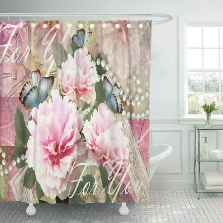 Spring Pearl The Last Flower PKNMT Flower Congratulations Peonies Butterflies Pearls Beautiful Spring Pink Bathroom Shower Curtain 66x72 inch ()
