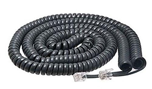 Cablesys Flat Black 25 Ft Phone Handset Cord Coil Curly Matte Telephone 4P4C 