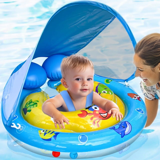 Flotador de natación para piscina para bebés iGeekid con toldo extraíble de 6 a 36 m
