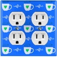 thumbnail image 1 of Metal Light Switch Wall Plate Outlet Cover (Coffee Espresso Mocha Cup Green Heart Blue - Double Duplex), 1 of 2